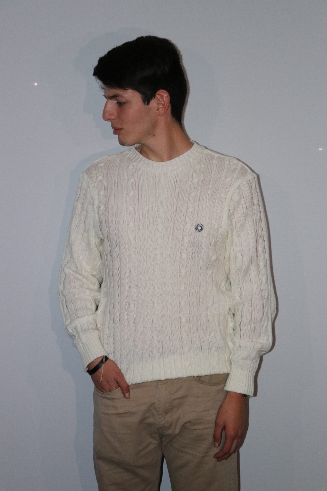 MEN'S CABLE-KNIT COTTON SWEATER
