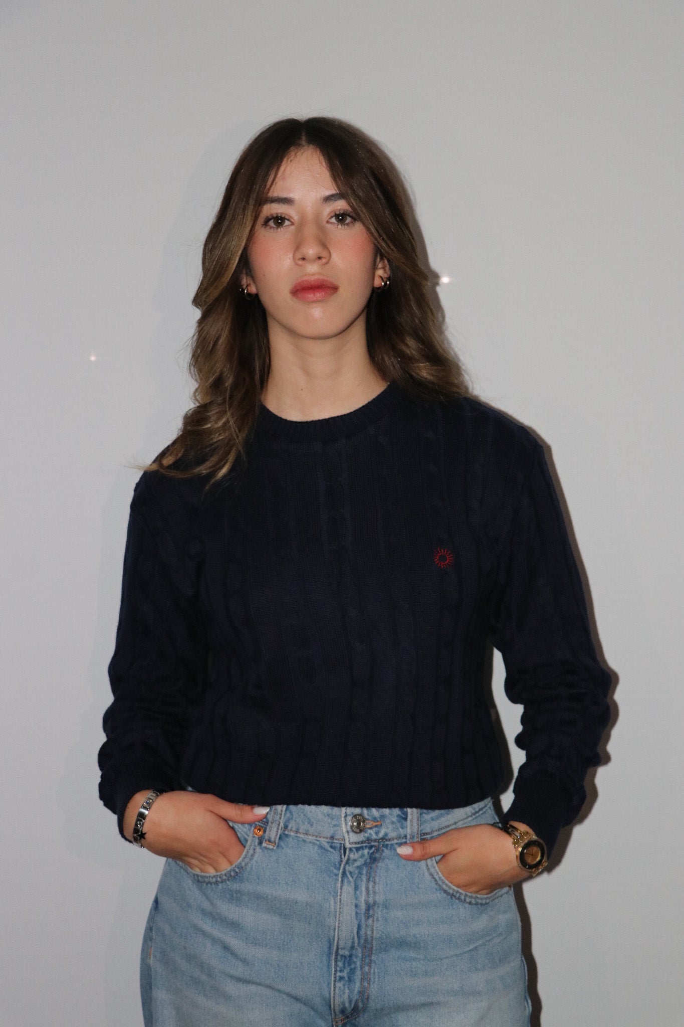 WOMEN'S CABLE-KNIT COTTON SWEATER