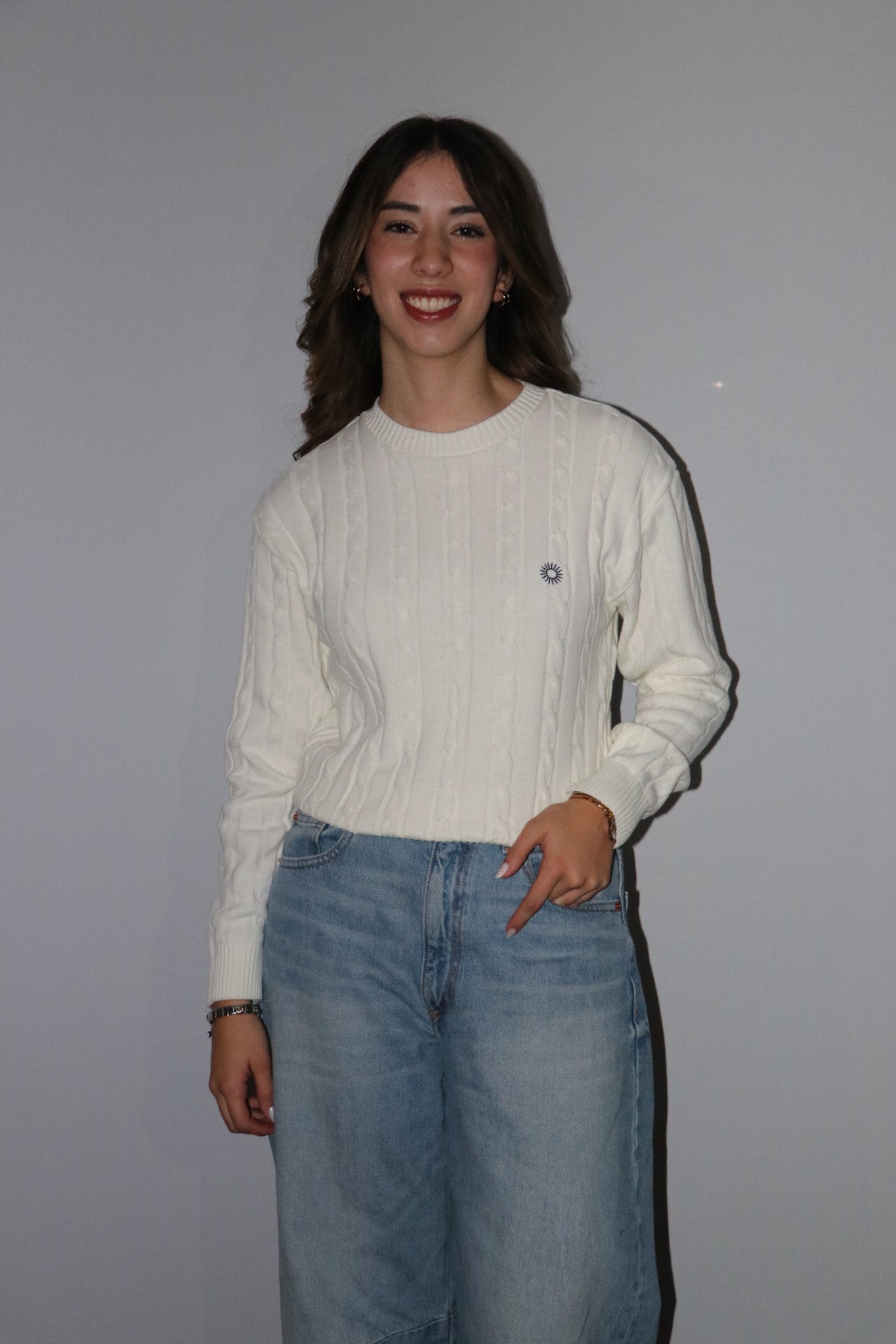 WOMEN'S CABLE-KNIT COTTON SWEATER