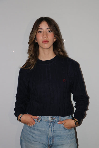 WOMEN'S CABLE-KNIT COTTON SWEATER