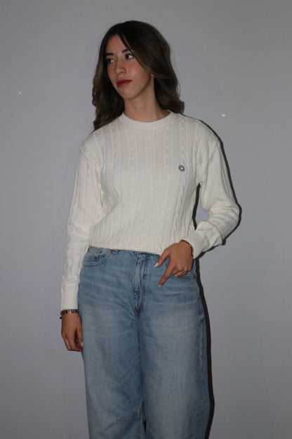 WOMEN'S CABLE-KNIT COTTON SWEATER