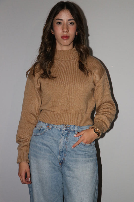 WOMEN'S TURTLE NECK KNIT COTTON TOP